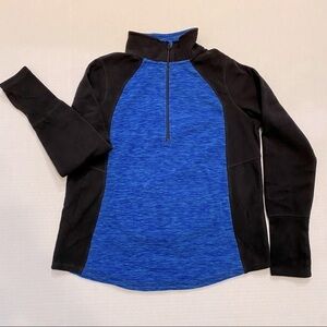 St. John’s Bay Women’s Active Quarter Zip Fleece Shirt. Blue Black. Medium